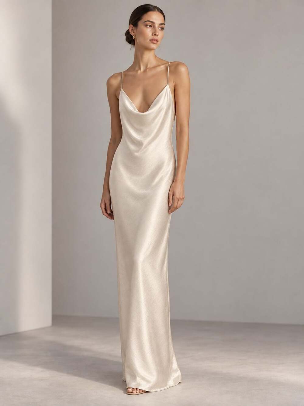 Resa Dress Size S Cream Cowl Neck Slip Maxi